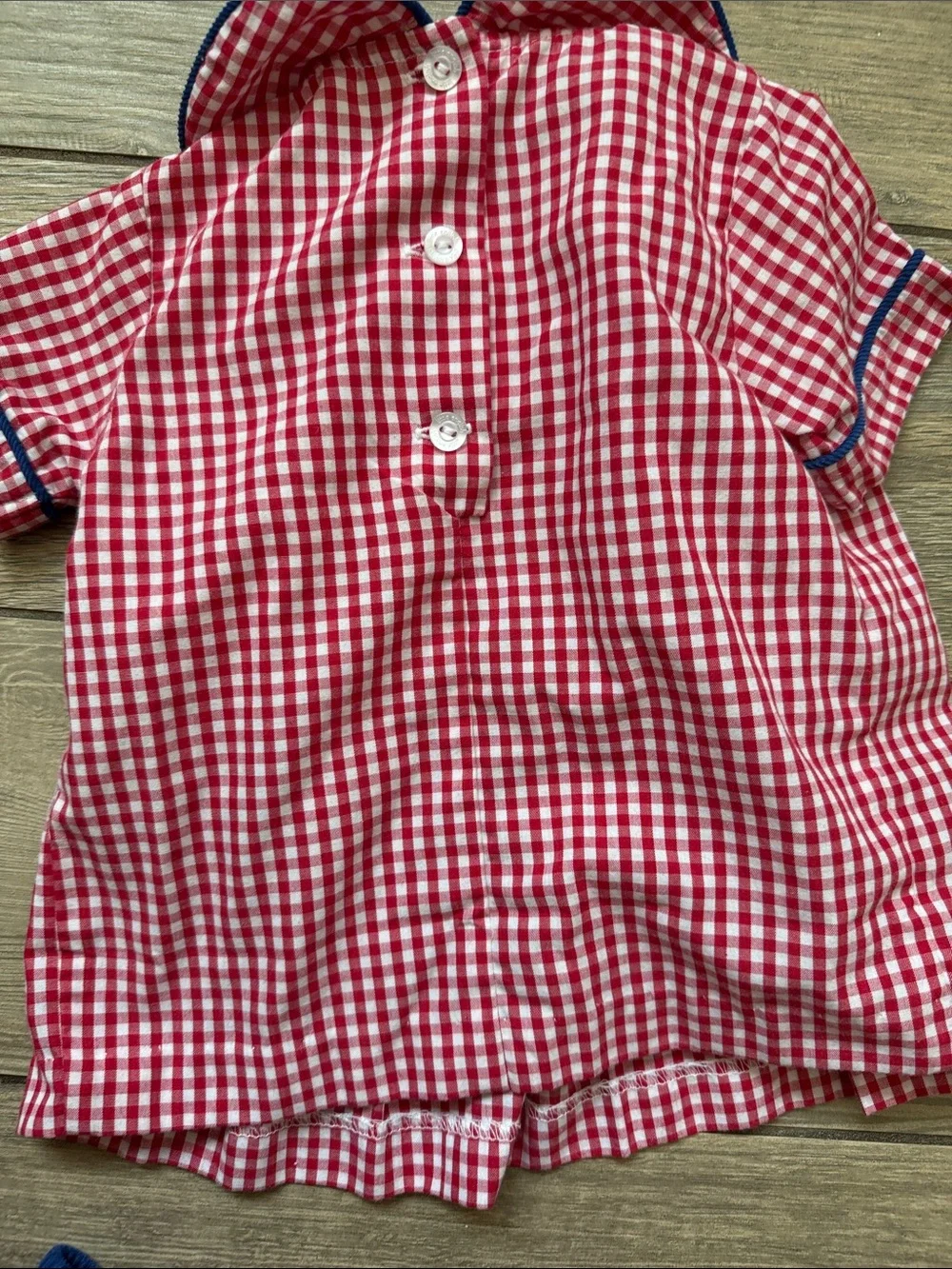 Little English Red Gingham Top with Navy Shorts